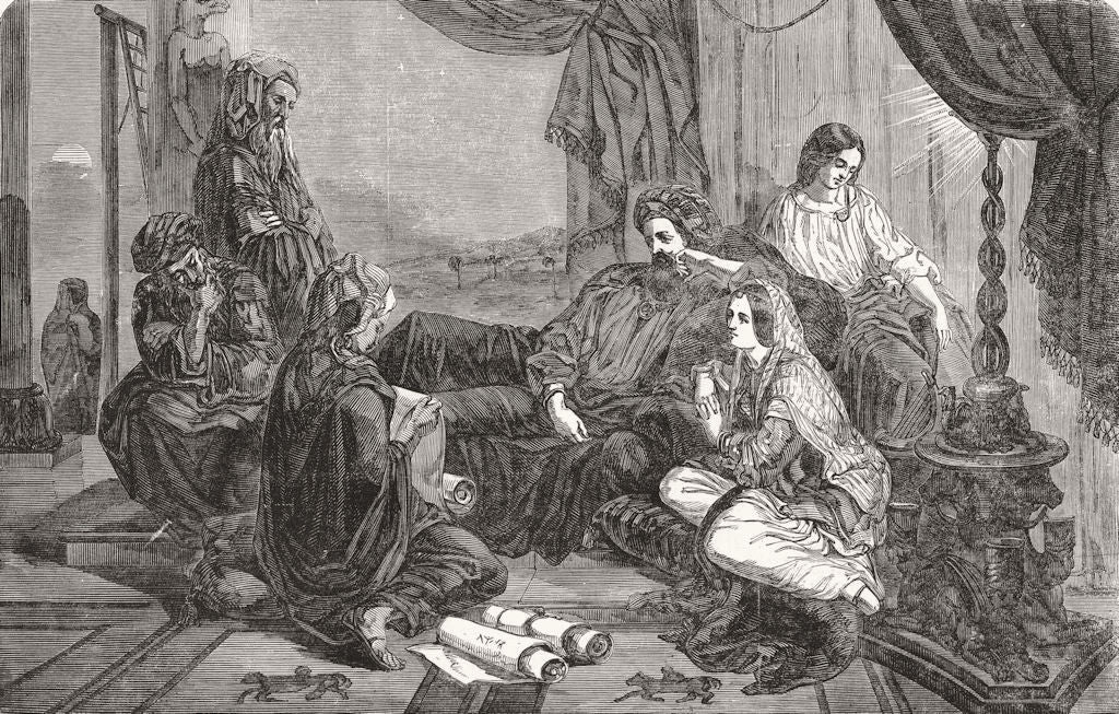 TORAH. Chronicles read to Ahasuerus King 1851 old antique print picture